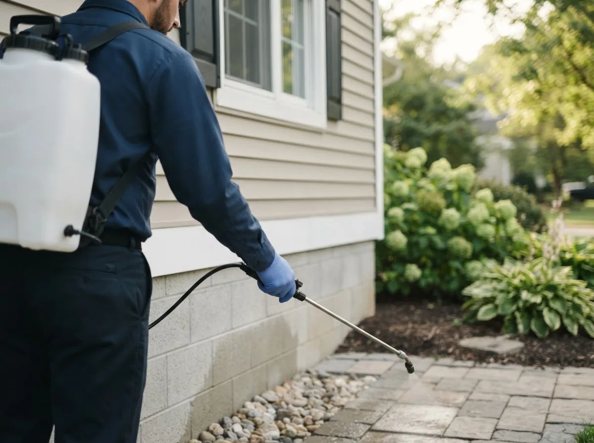 Pest control technician inspecting a home in Charlottesville, IN